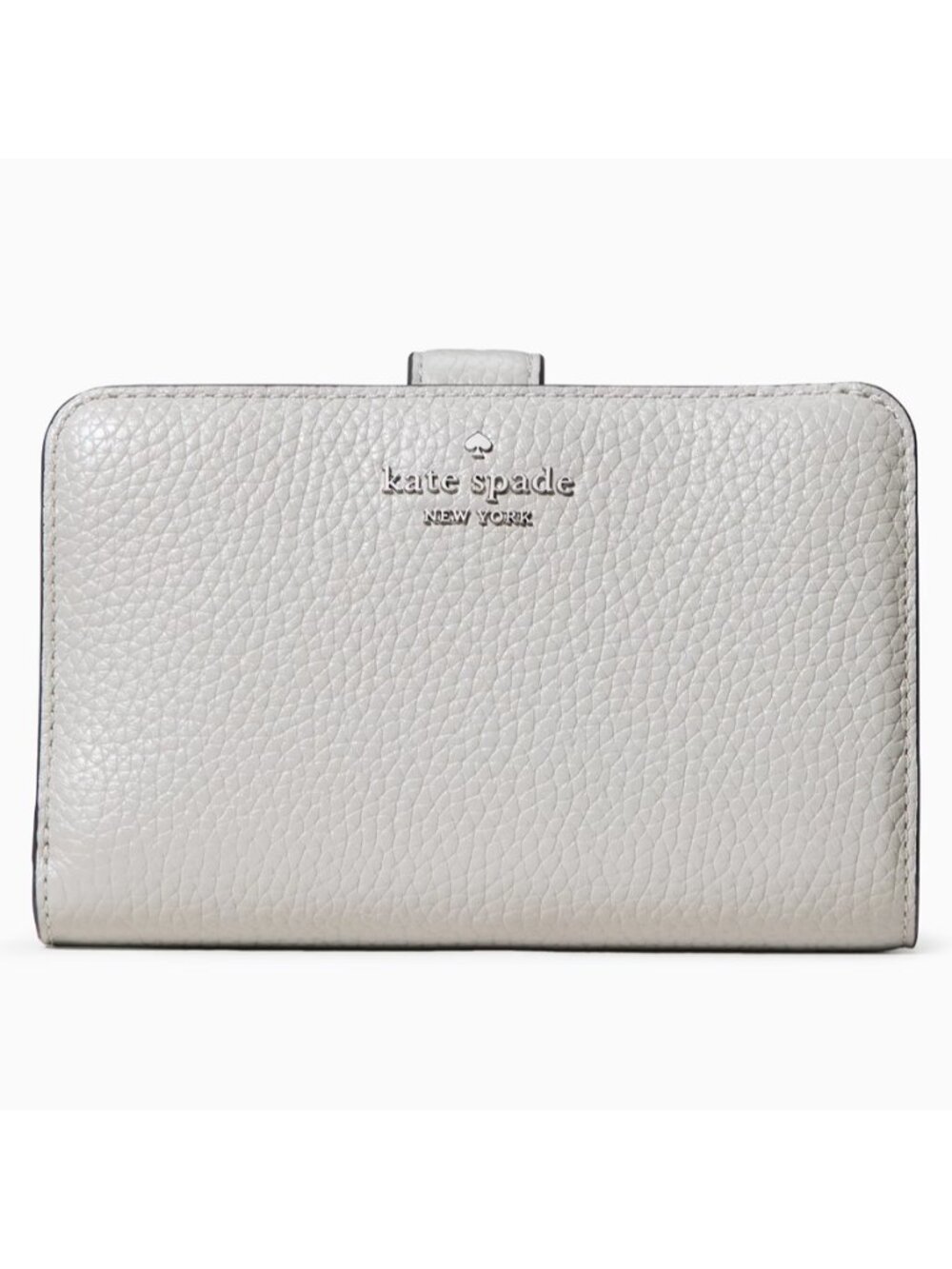 New Kate Spade Lena Medium Compact Bifold Wallet Pebble Leather Platinum Grey - Picture 2 of 3